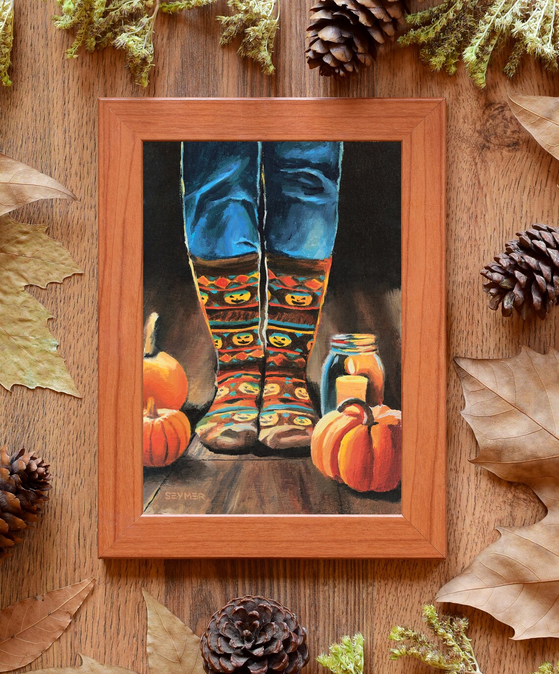 Cozy Halloween Night Scene with Pumpkins and a Glowing Candle Poster - Image 4
