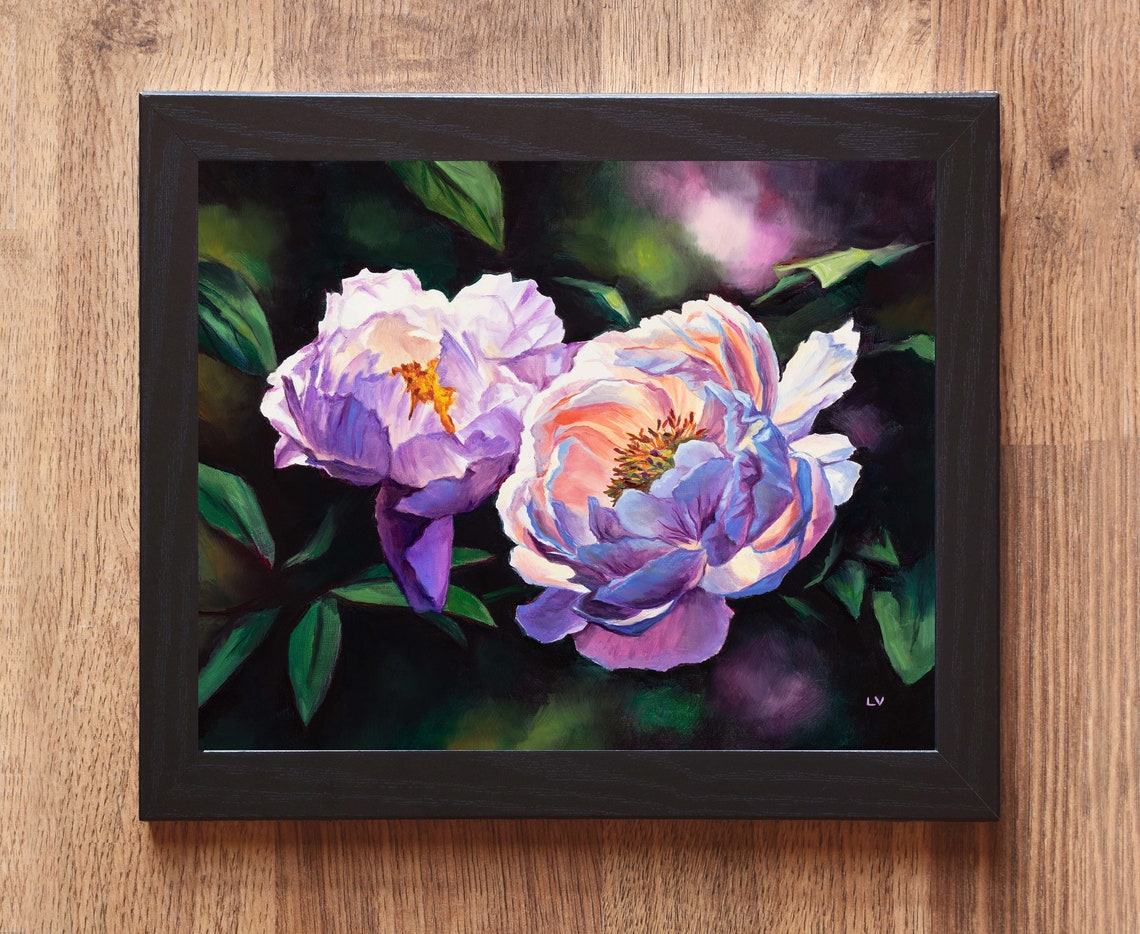 Pink And Lavender Peonies In Full Bloom Close Up Floral Art Poster - Image 5