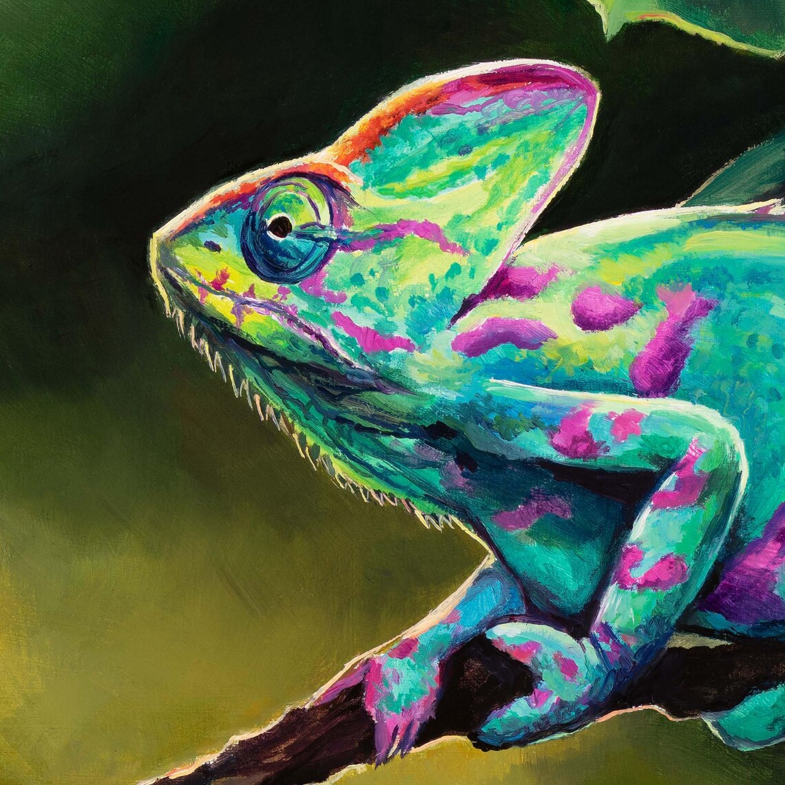 Chameleon Oil Painting, Boho Jungle Reptile Art Print - Image 4