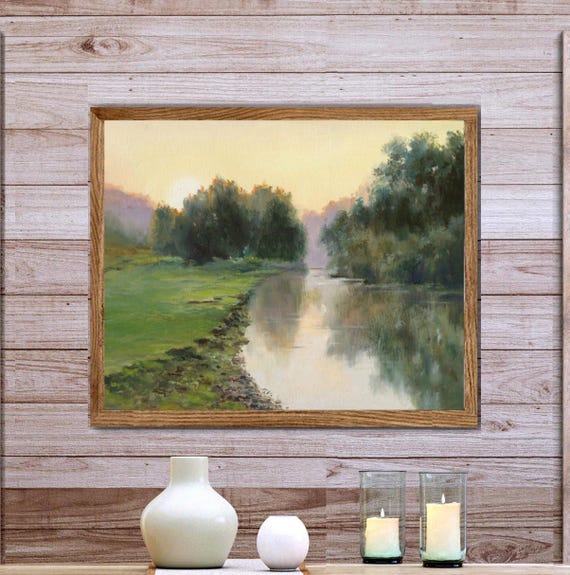 Vintage Calm River Landscape Art Print