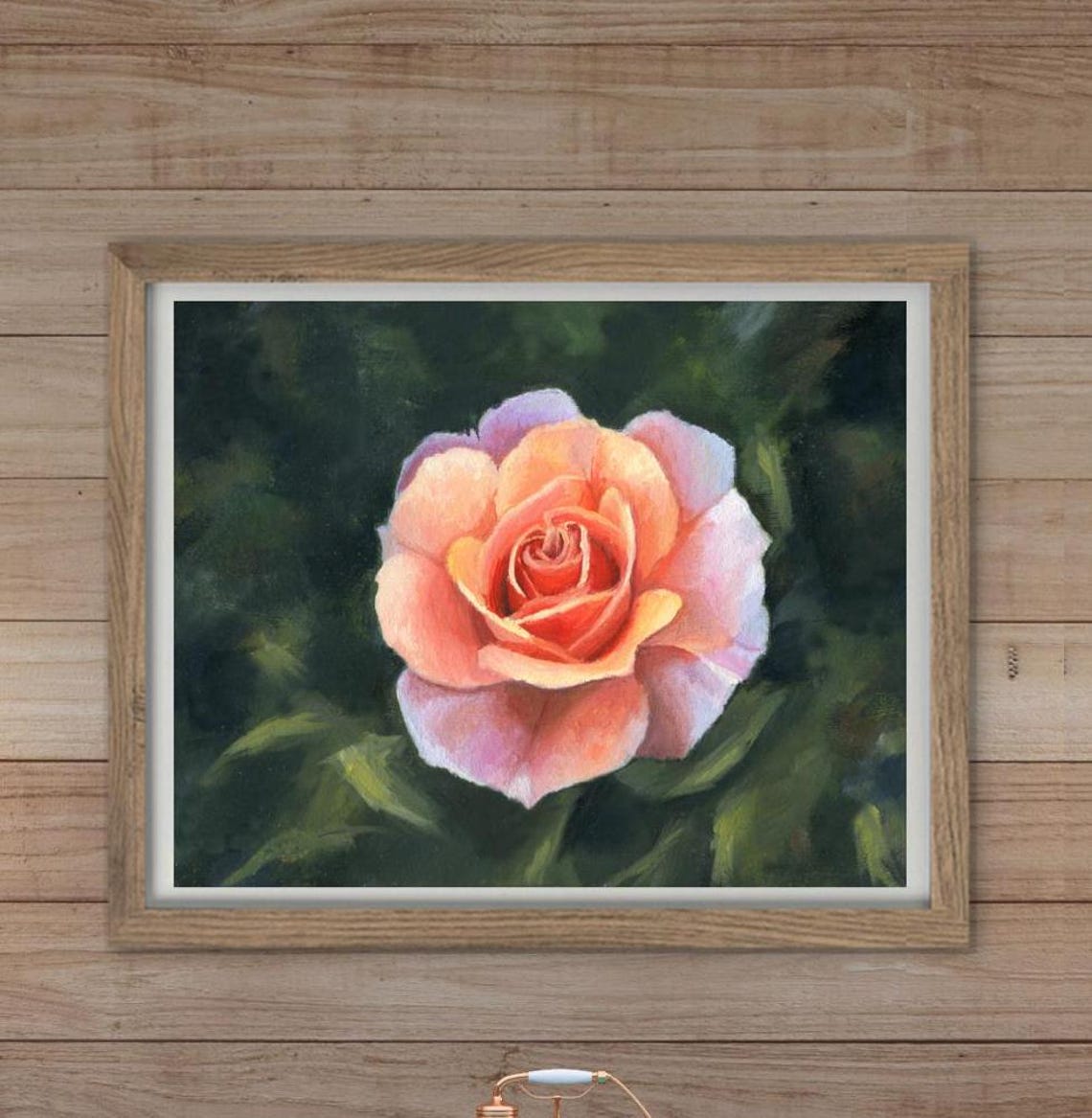Delicate Peach Garden Rose in Full Bloom Oil Painting Floral Poster