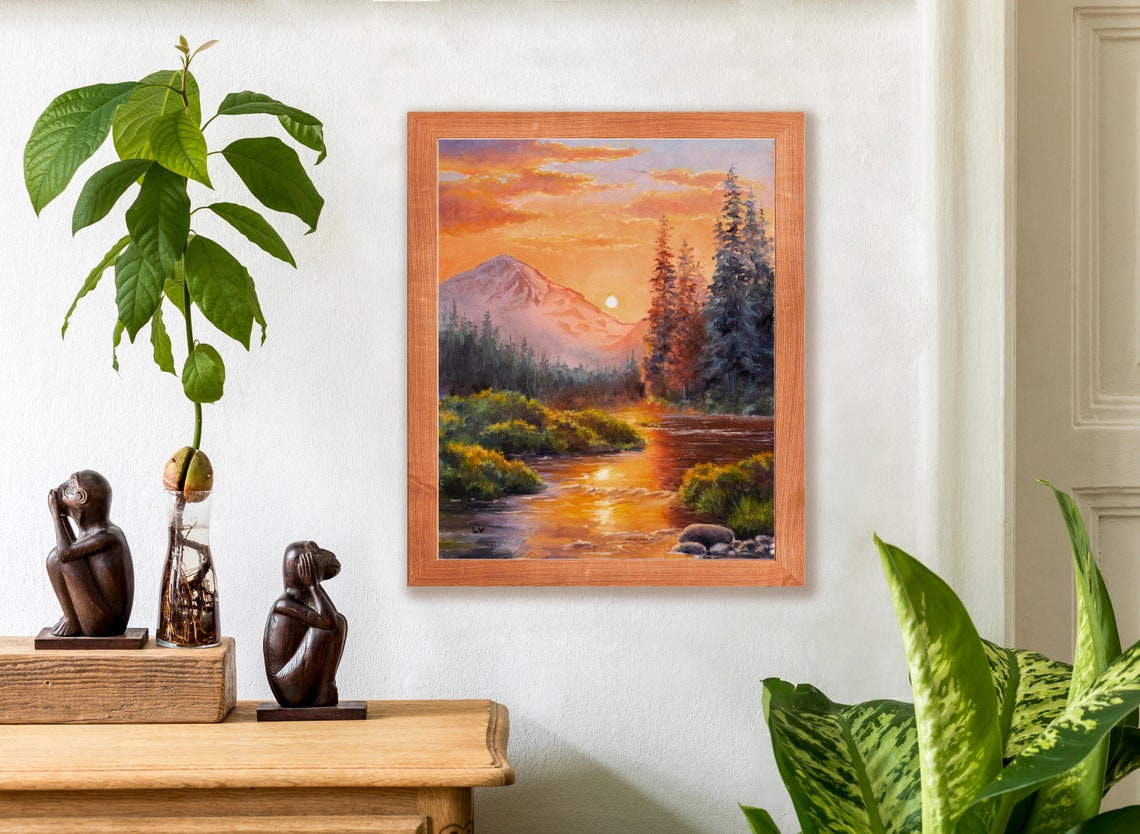 Golden Hour River Reflecting Sunset With Pines And Peak Poster - Image 4
