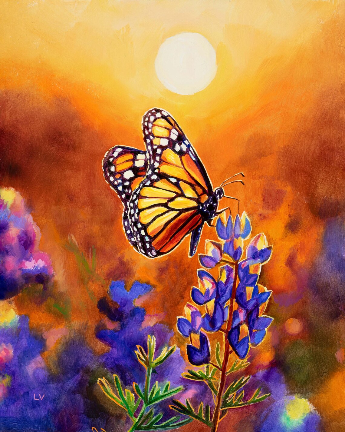 Monarch Butterfly With Bluebonnets Art Print, Texas