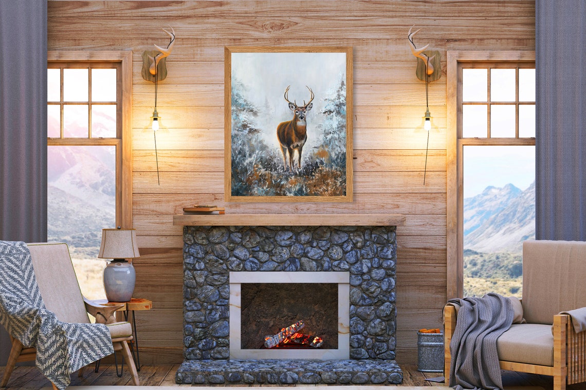 Whitetail Buck Facing Forward in a Snowy Misty Forest at Dawn Poster - Image 6