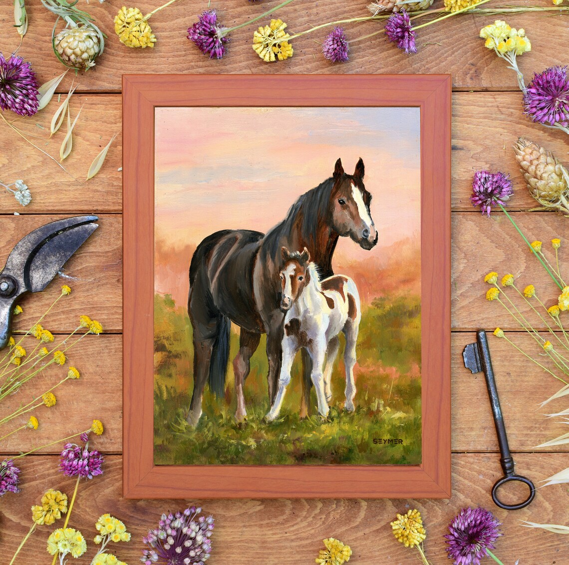 Mare and Colt Horse Oil Painting, Farmhouse Art Print - Image 4