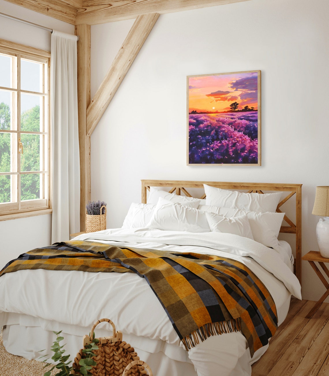 Lavender Field at Sunset Under a Dramatic Orange Violet Sky Poster - Image 5