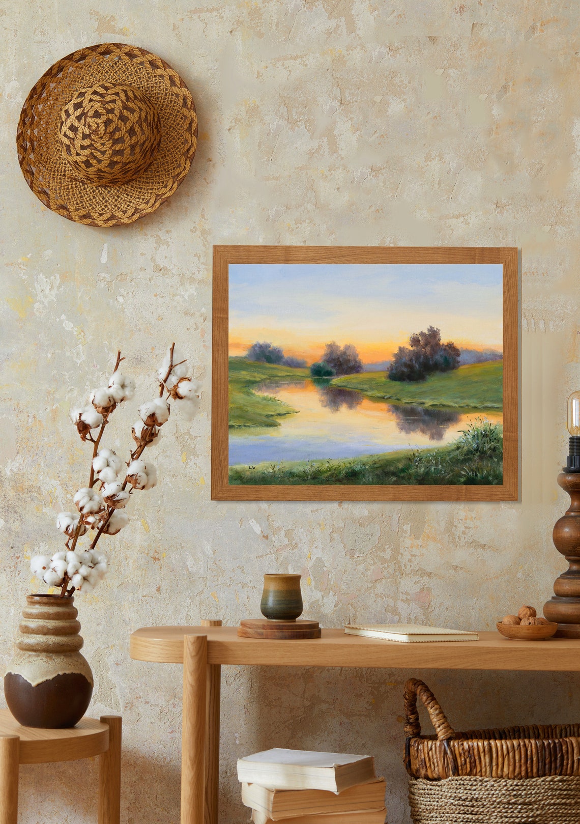 Calm River Reflecting a Golden Sunset Sky and Tree Silhouettes Poster - Image 3
