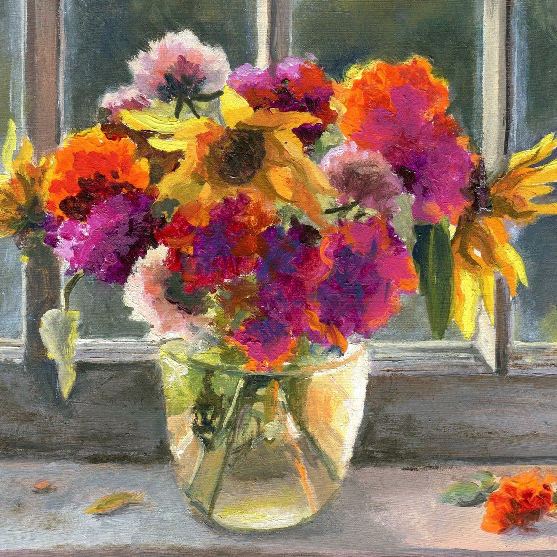 Colorful Zinnia Bouquet in a Glass Jar on a Sunny Windowsill Poster - Image 5