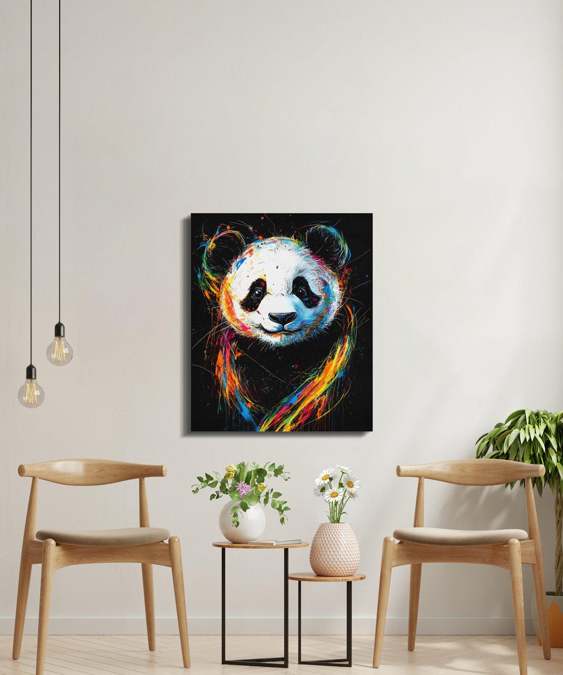 Cute Panda Front Face Paint Splash Black Canvas Wildlife Poster - Image 4