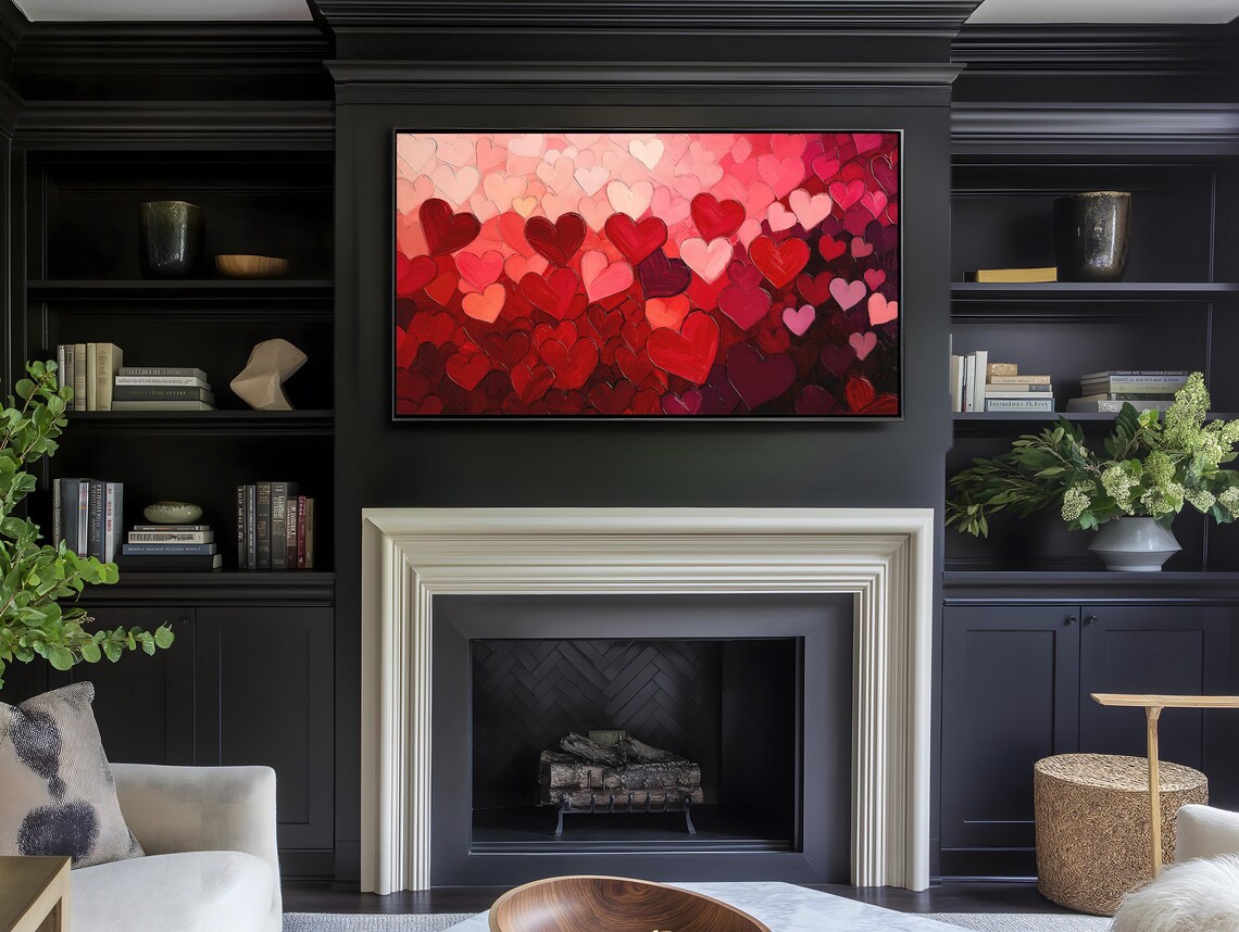 Romantic Heart Impasto Frame Tv Art Red Pink Textured Frame Tv Art Oil Paint Love Inspired Abstract Wall Art Trendy - Image 5