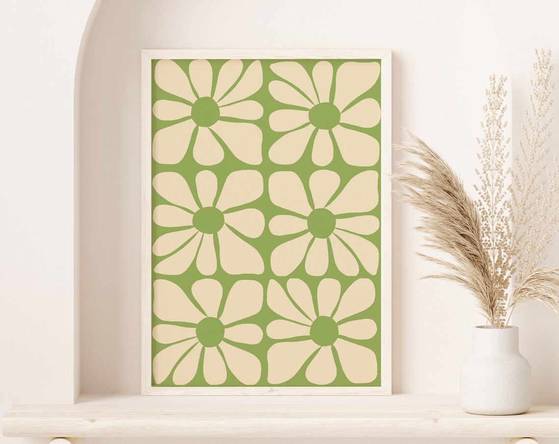 Mid Century Wavy Flower Pattern Art Print - Image 3