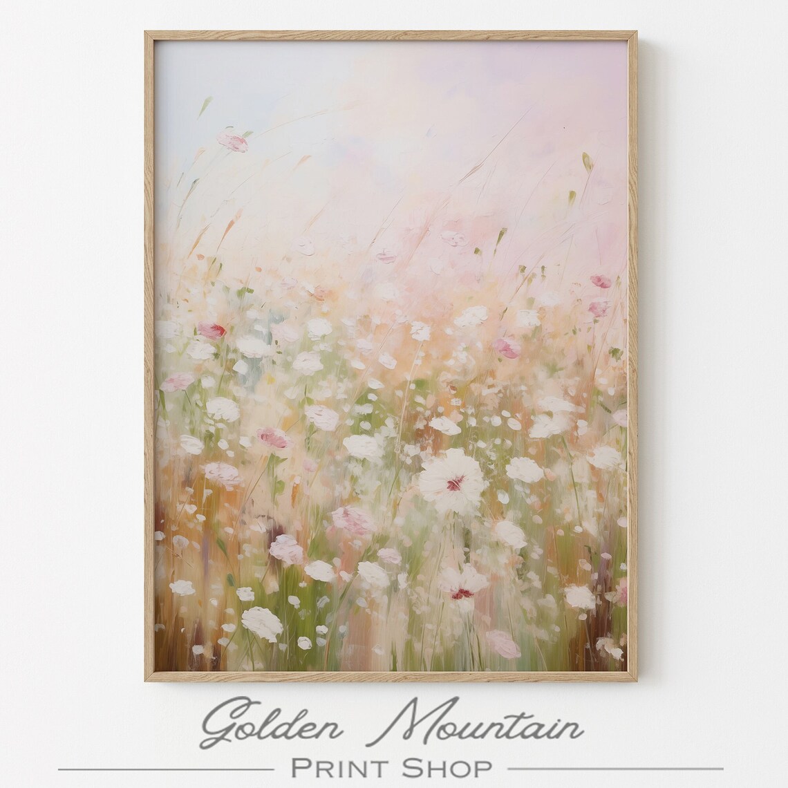 Pink and White Wildflower Meadow Dreamy Impressionist Floral Poster