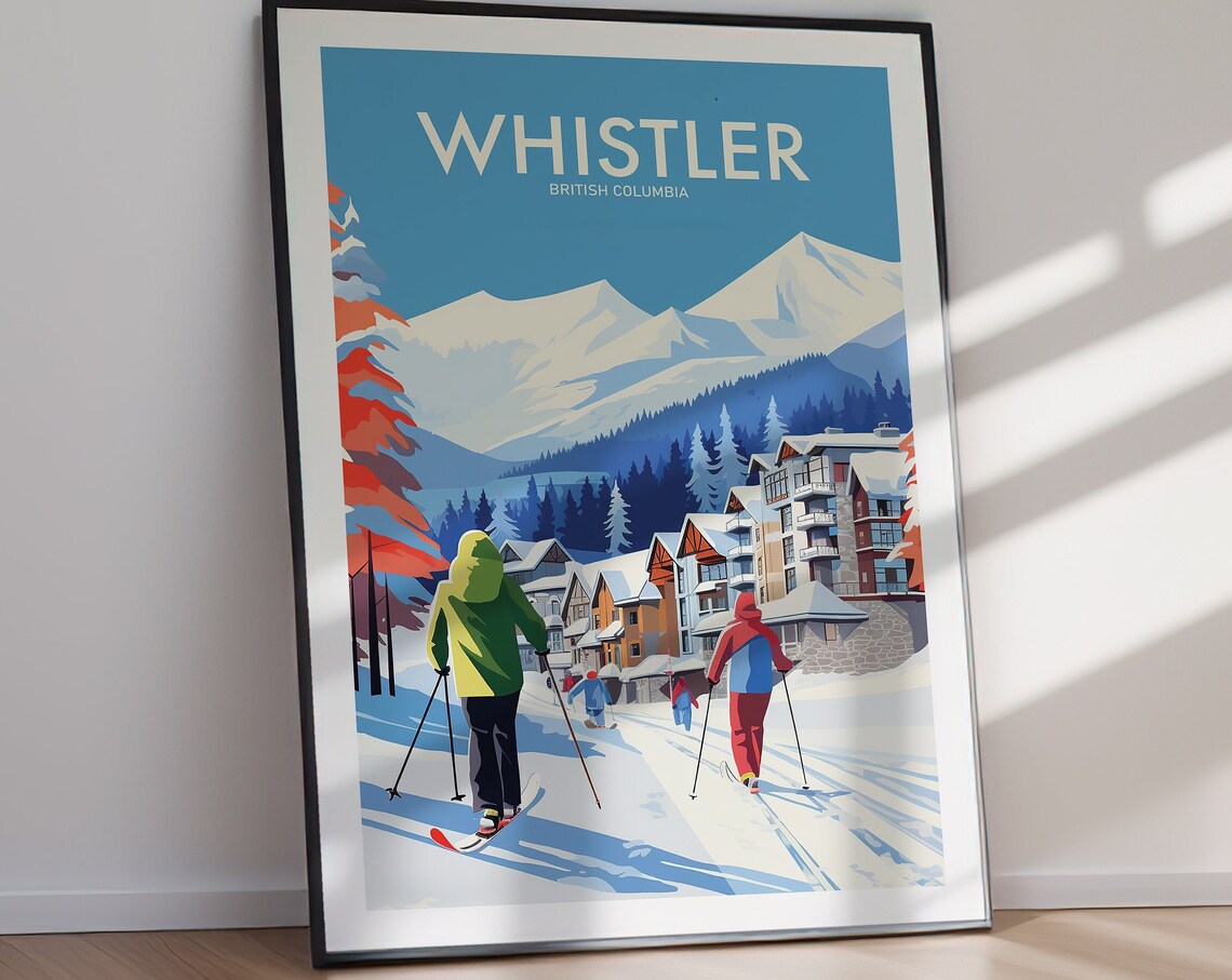 Whistler British Columbia Ski Village Snow Mountain Travel Poster - Image 3