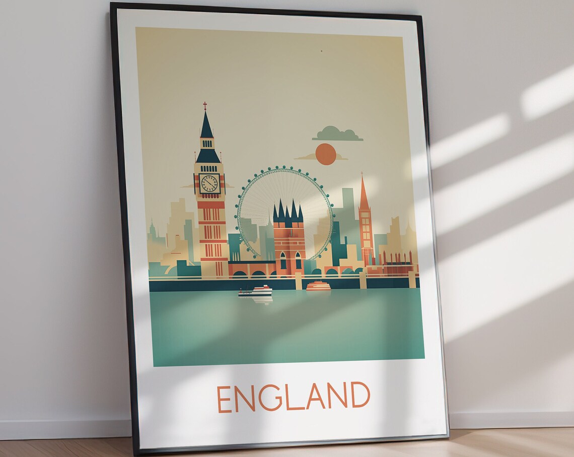 England Retro Travel Poster, Country Wall Art - Image 2