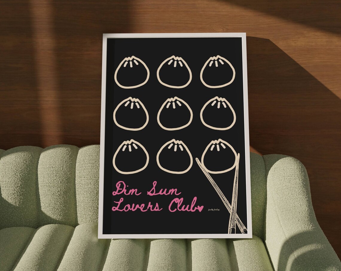 Dim Sum Lovers Club Dumplings Black Pink Cute Foodie Wall Poster