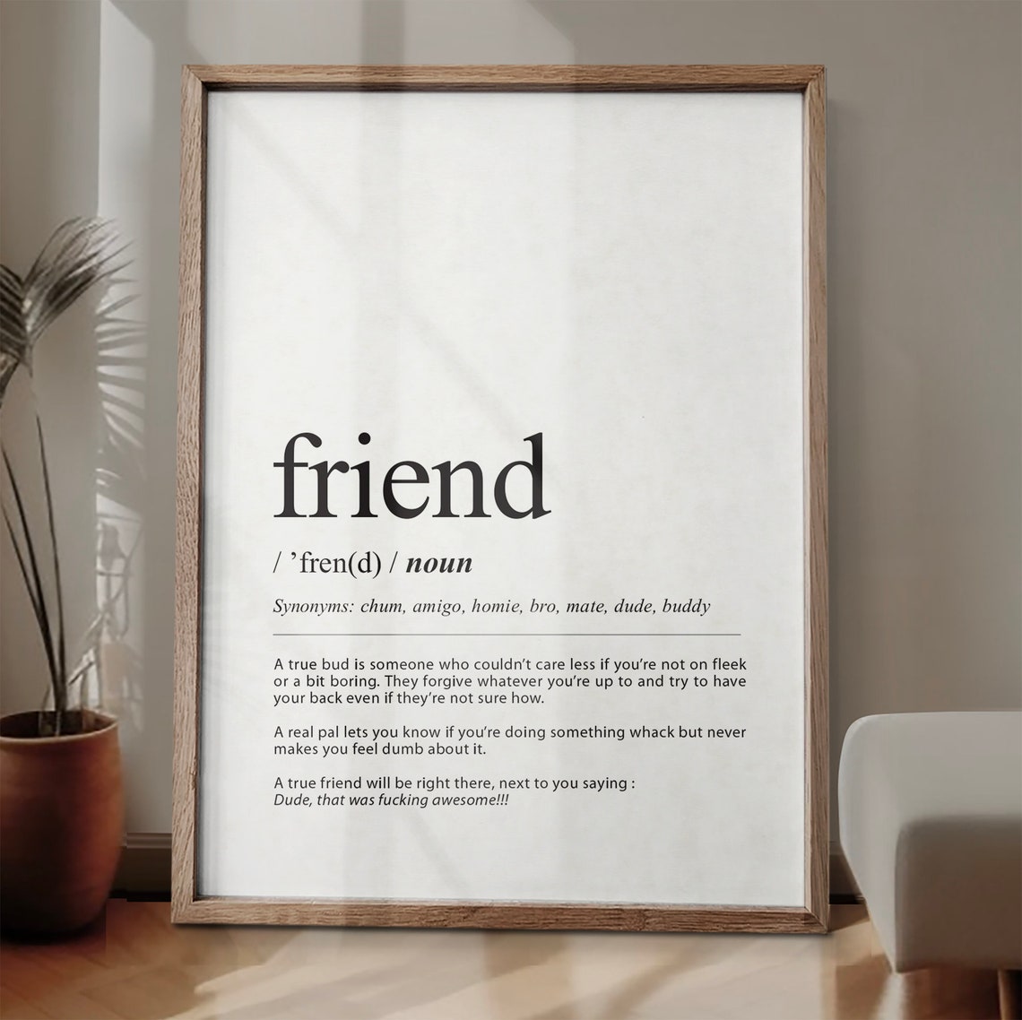 Friend Definition Dictionary Style Typography Print Best Friend Gift