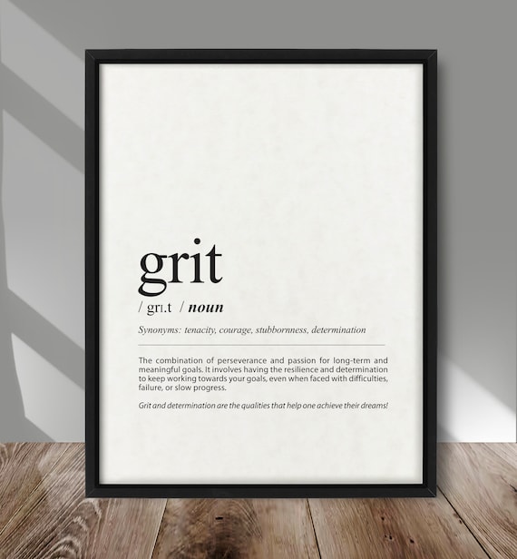 Grit Definition Motivational Perseverance Typography Quote Poster
