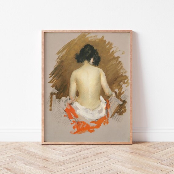 Seated Nude Female Wall Art William Merritt Chase Figure Light Academia Wild Violets Prints Fi0026