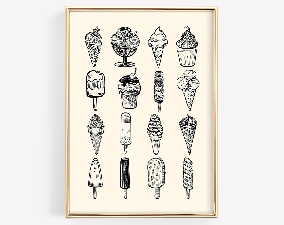Ice Cream Minimal Summer Decor, Kitchen Art Print