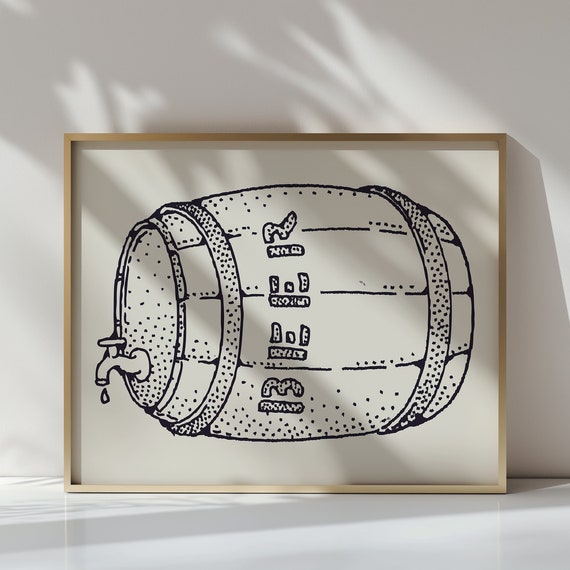 Rustic Beer Barrel Art Vintage Brewery Decor Hand Drawn Beer Keg Print Rustic Wall Art Instant Wall Art