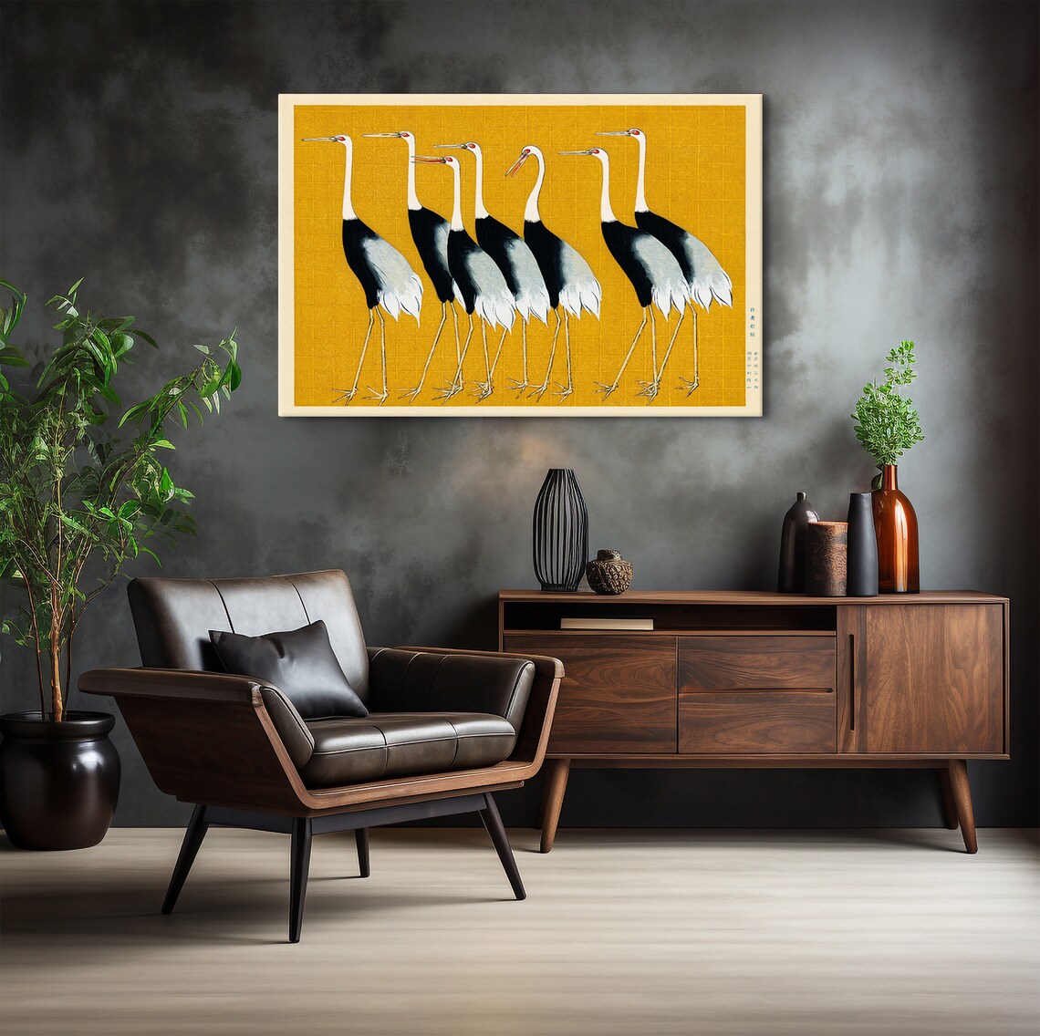 Ogata Korin Cranes in a Row Vintage Japanese Bird Art Poster - Image 2