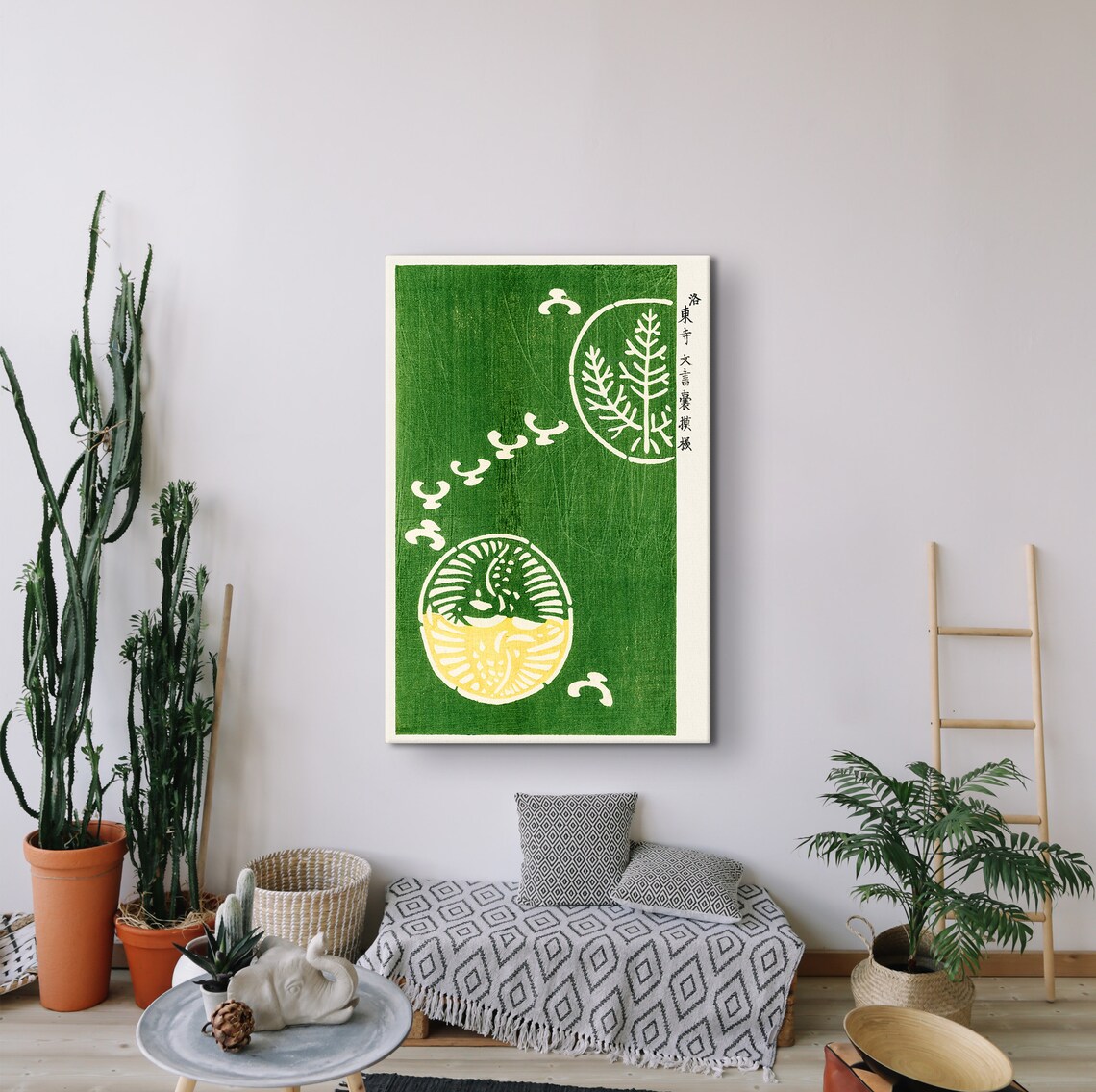 Yatsuo No Tsubaki Camellia Crests Green Japanese Woodblock Poster - Image 4