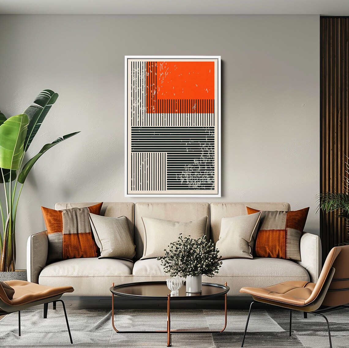 Linear Abstract Wall Art Minimalist Orange And Black Painting Art Contemporary Art Print Modern Painting Large Wall Art - Image 4
