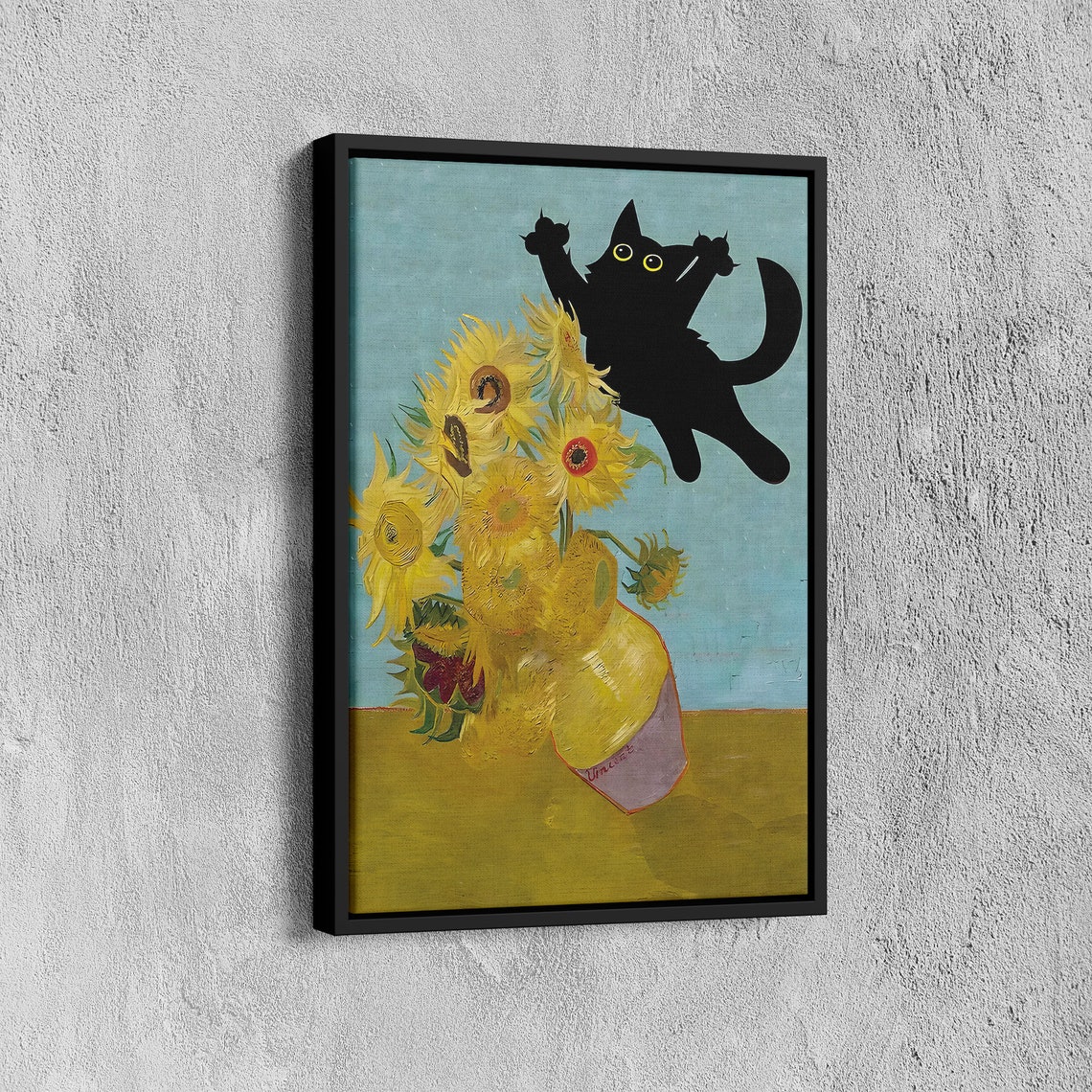 Van Gogh Sunflowers With Leaping Black Cat Funny Whimsical Poster - Image 7