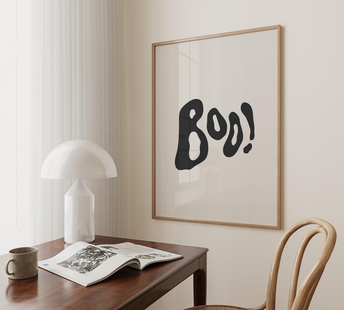 BOO Chunky Black Bubble Letters Cream Minimalist Halloween Fun Poster - Image 2