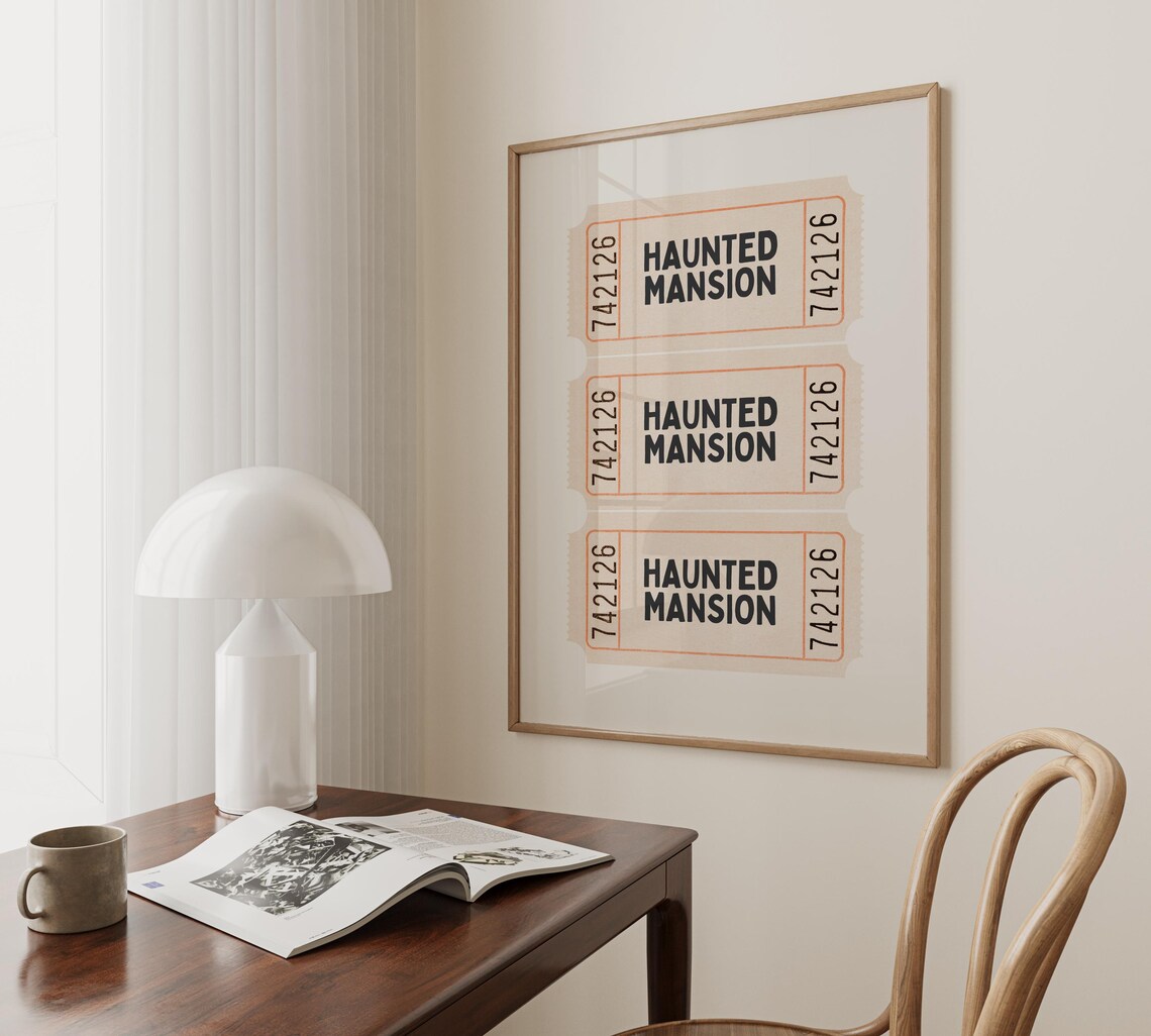 Haunted Mansion Admission Ticket Stubs Retro Orange Spooky Season Poster - Image 2