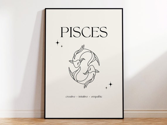 Pisces Print Instant Poster Minimalist Pisces Poster Pisces Zodiac Wall Art Zodiac Poster Star Sign Print