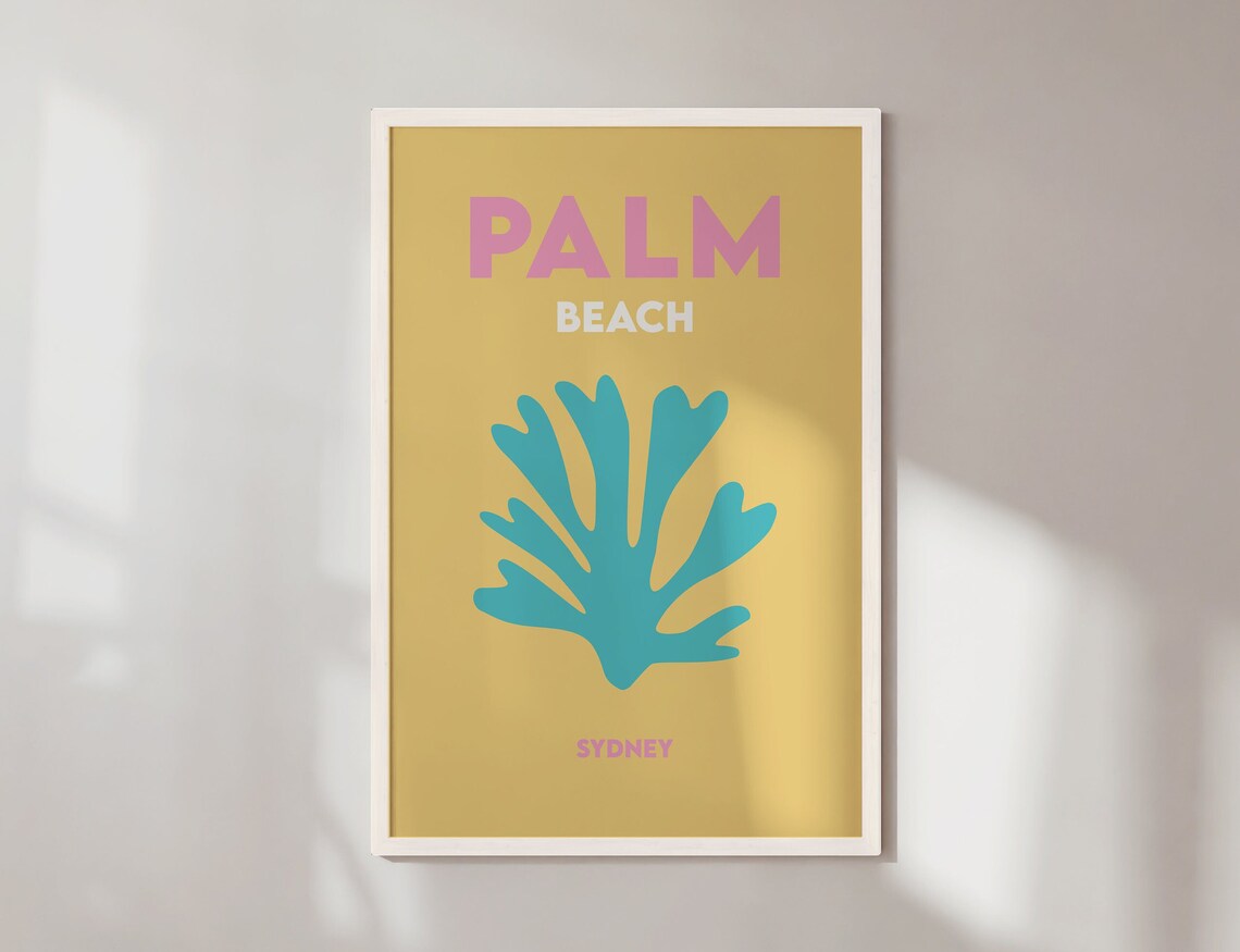 Palm Beach Sydney Yellow Turquoise Coral Minimalist Travel Poster - Image 4