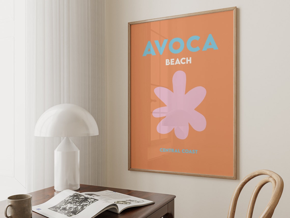Avoca Beach Central Coast Orange Pink Flower Minimalist Travel Poster - Image 5