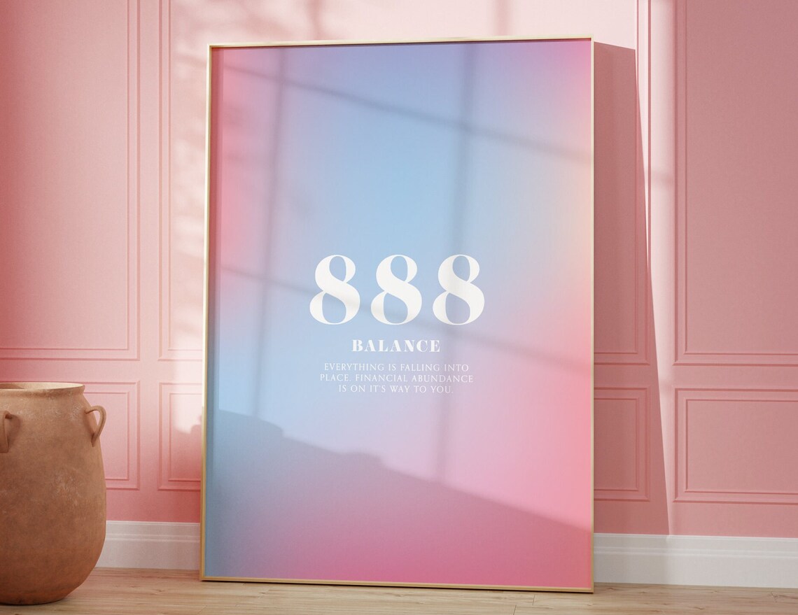 Angel Number 888 Balance Blue Pink Aura Gradient Design Poster - Image 3