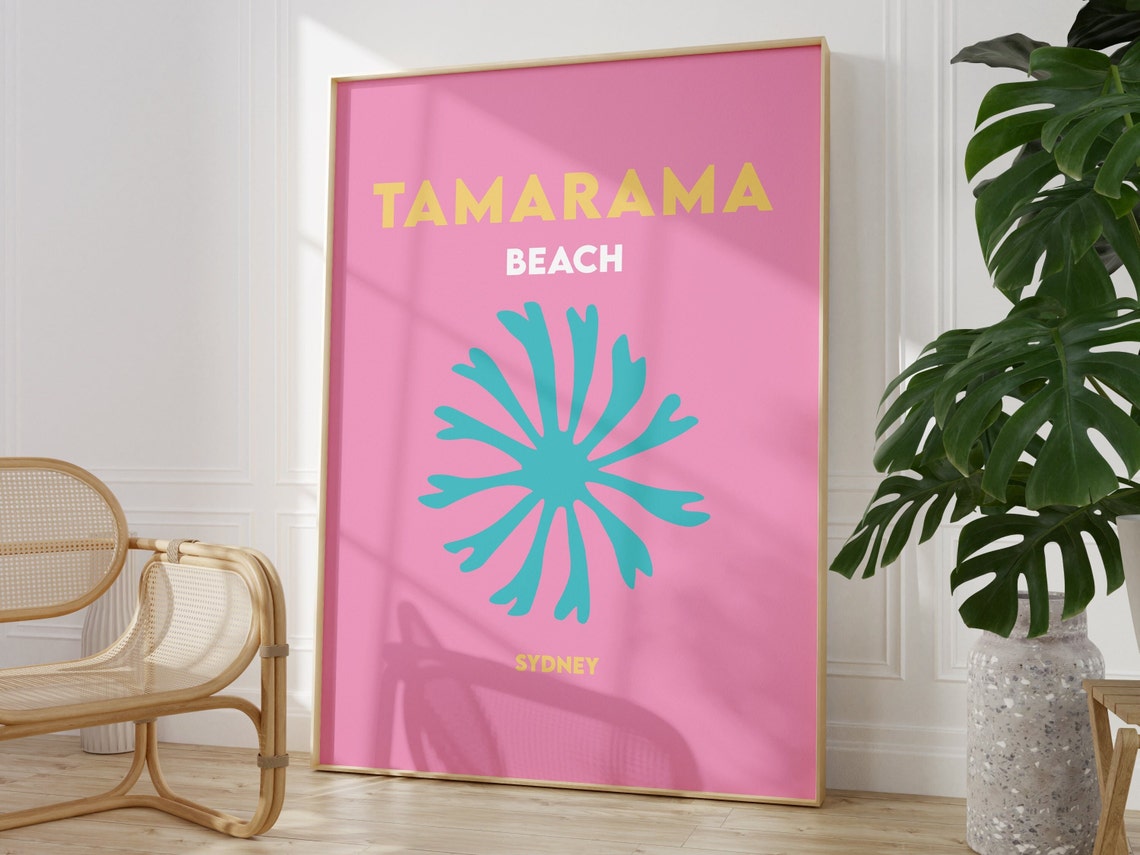 Tamarama Beach Sydney Pink Turquoise Sunburst Minimalist Travel Poster