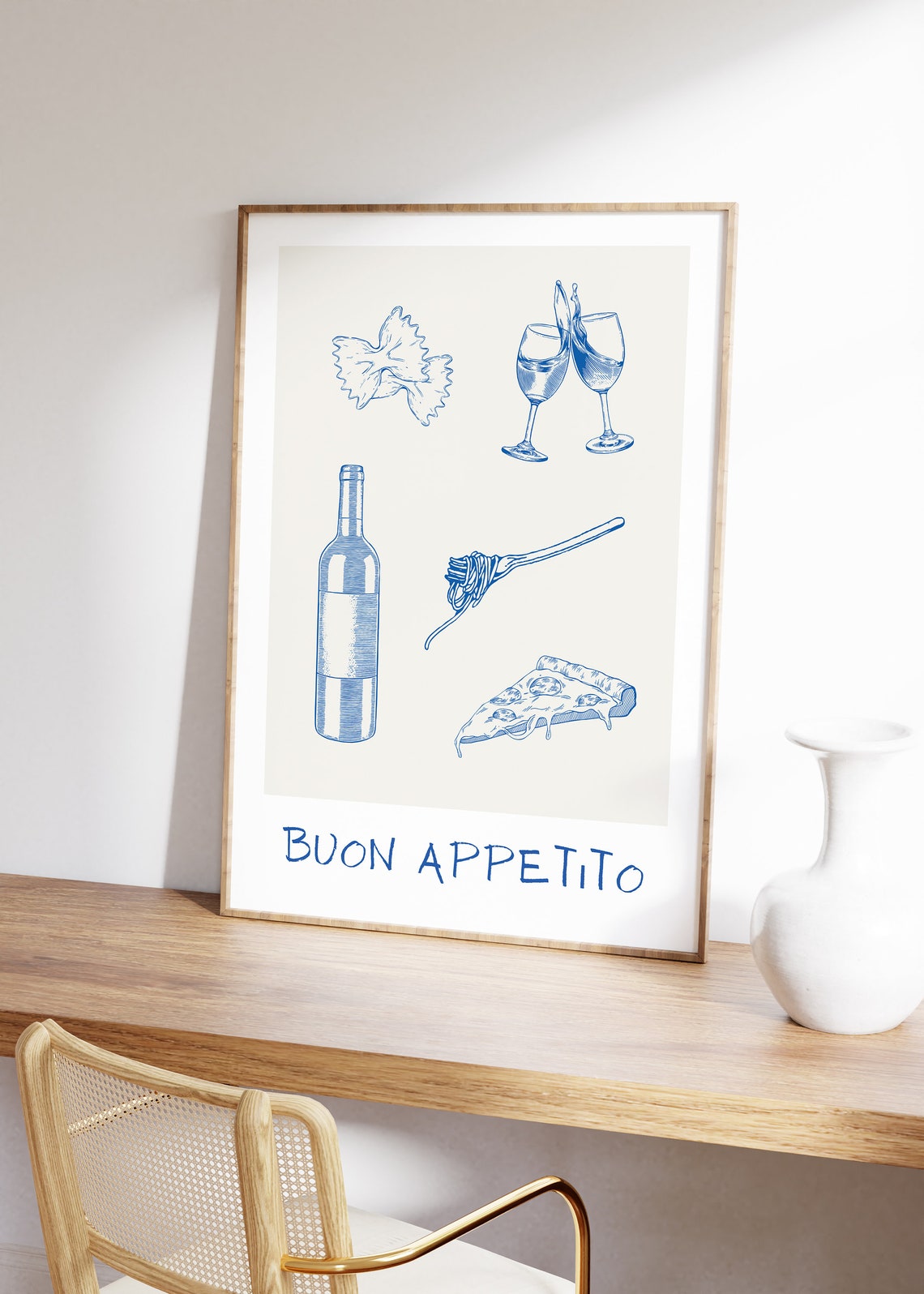 Buon Appetito Blue Italian Food Line Art Kitchen Decor Poster - Image 2