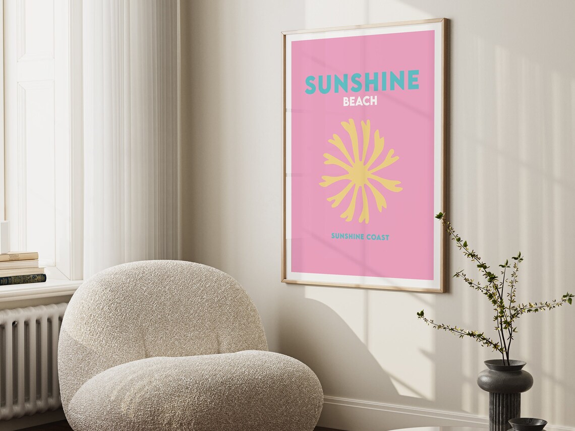 Sunshine Beach Sunshine Coast Pink Yellow Sunburst Travel Poster - Image 2