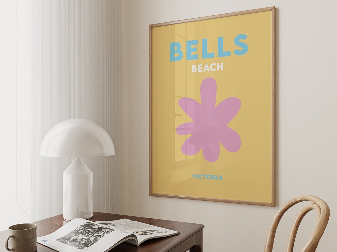 Bells Beach Victoria Yellow Pink Flower Minimalist Travel Poster - Image 5