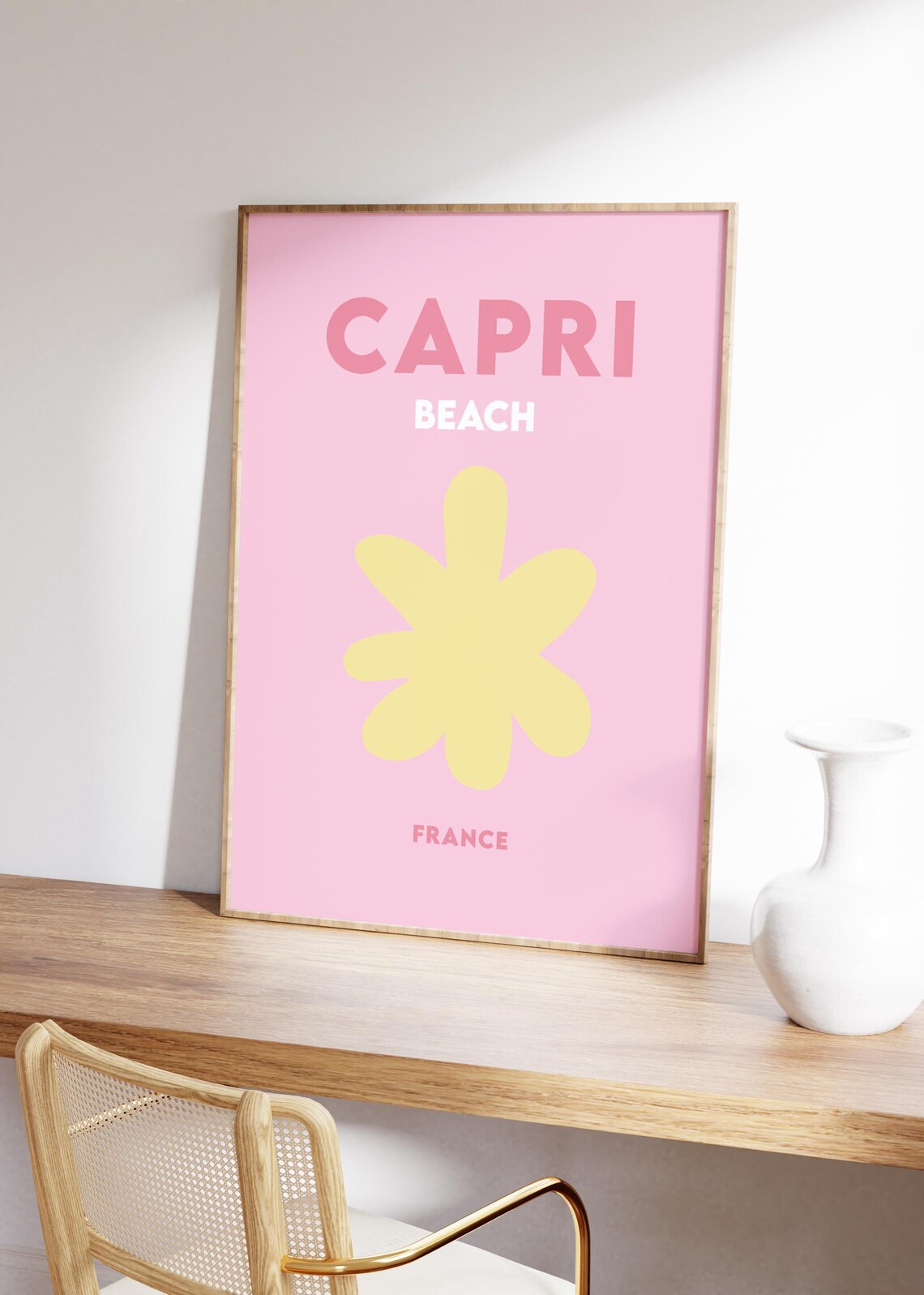 Capri Beach France Pink with Yellow Flower Minimalist Travel Poster - Image 5