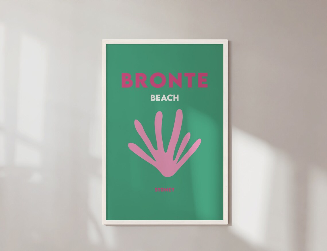 Bronte Beach Sydney Minimalist Green Pink Shell Travel Poster - Image 5