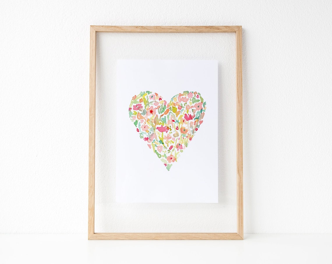 Valentines Day Wall Art Heart Print Floral Watercolor Heart Print Floral Heart Print Farmhouse Heart Print Pink Heart Print - Image 4