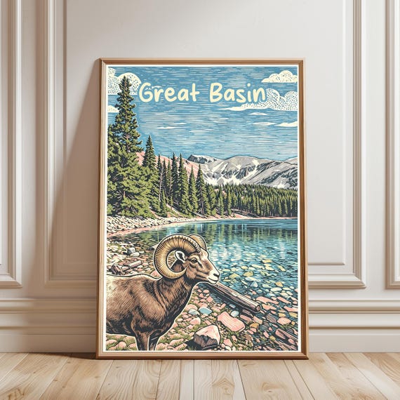Great Basin National Park Print Bighorn Sheep Travel Poster Vintage Art Nature Wall Decor