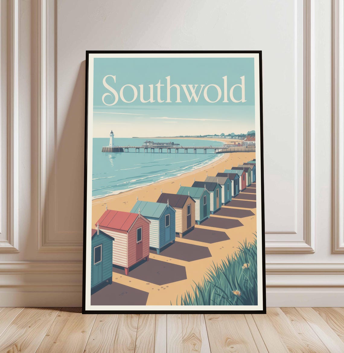 Southwold Suffolk England Coast Beach Huts Retro Travel Poster