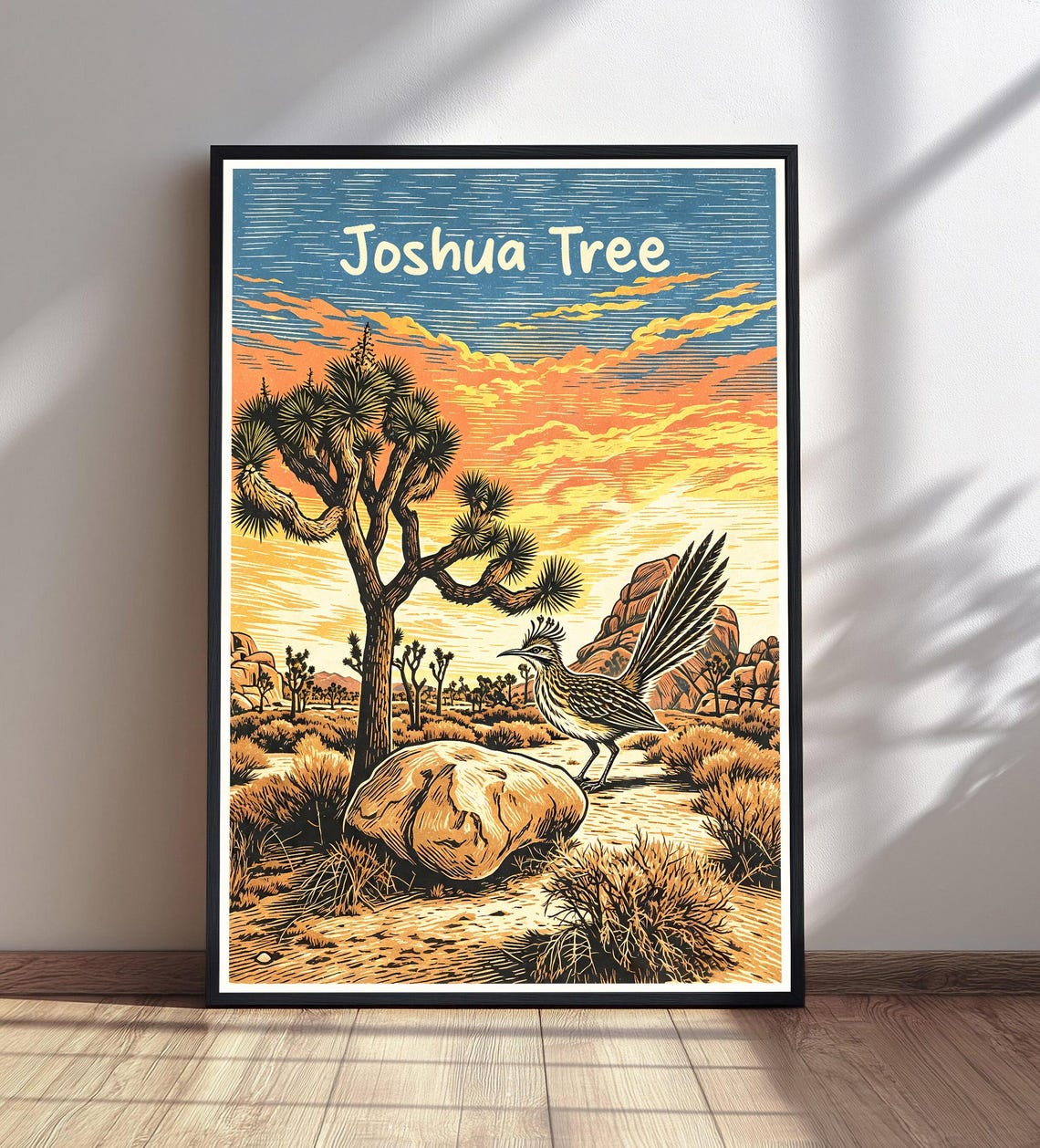 Joshua Tree Roadrunner Sunset Vintage Desert National Park Poster