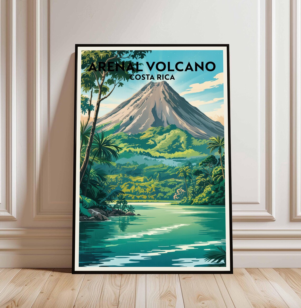 Arenal Volcano Costa Rica Lush Jungle Lake Vintage Travel Poster