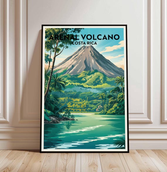 Arenal Volcano Wall Art Print Travel Poster Costa Rica Decor Hang