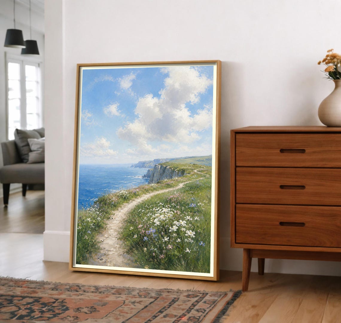 Coastal Cliff Wildflower Path Ocean View Impressionist Poster