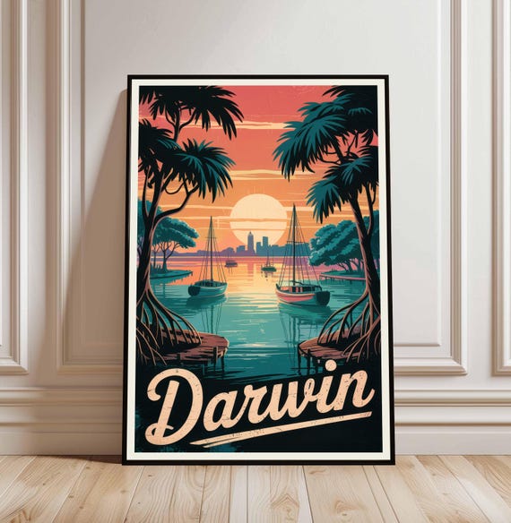 Darwin Poster Australia Travel Print Illustration Wall Art City Gift Home Decor