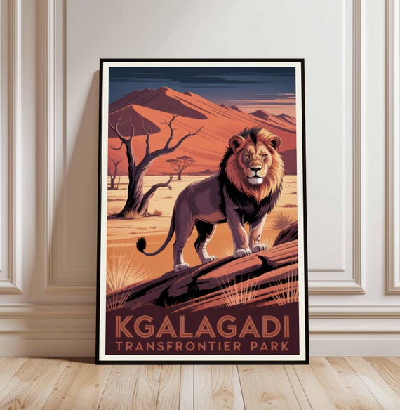 Kgalagadi Transfrontier Park Poster South Africa Travel Print Desert Landscape Wall Art African Safari Decor Vintage