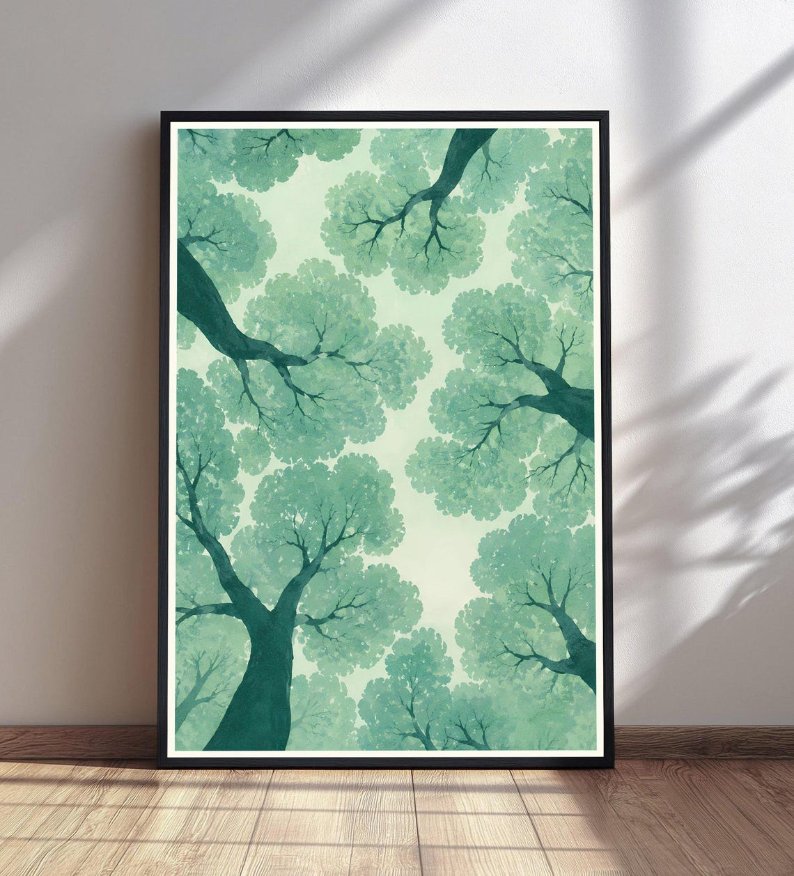 Green Forest Canopy Treetops Watercolor Nature View From Below Poster